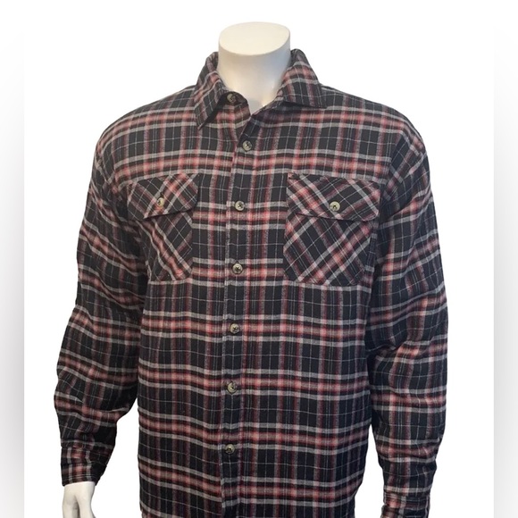 Wrangler Red Black Plaid Quilted Lined Flannel Shirt Jacket 4 Pockets Medium - Picture 3 of 10